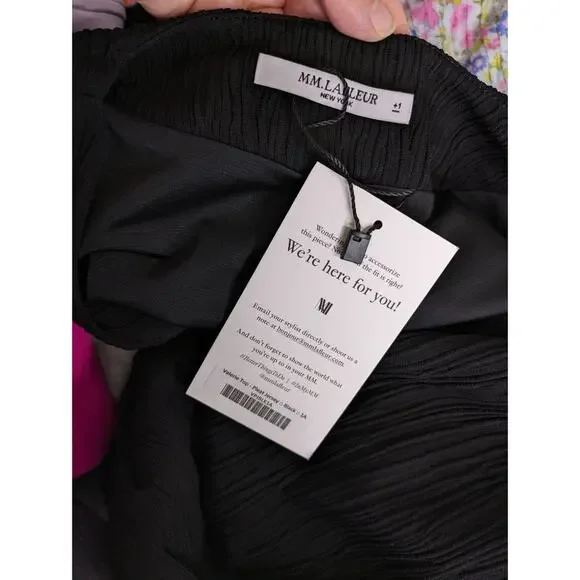 NEW MM LaFleur Valerie Wrap Top 1X Pleated Jersey Crepe Black Cap Sleeve - Picture 7 of 13